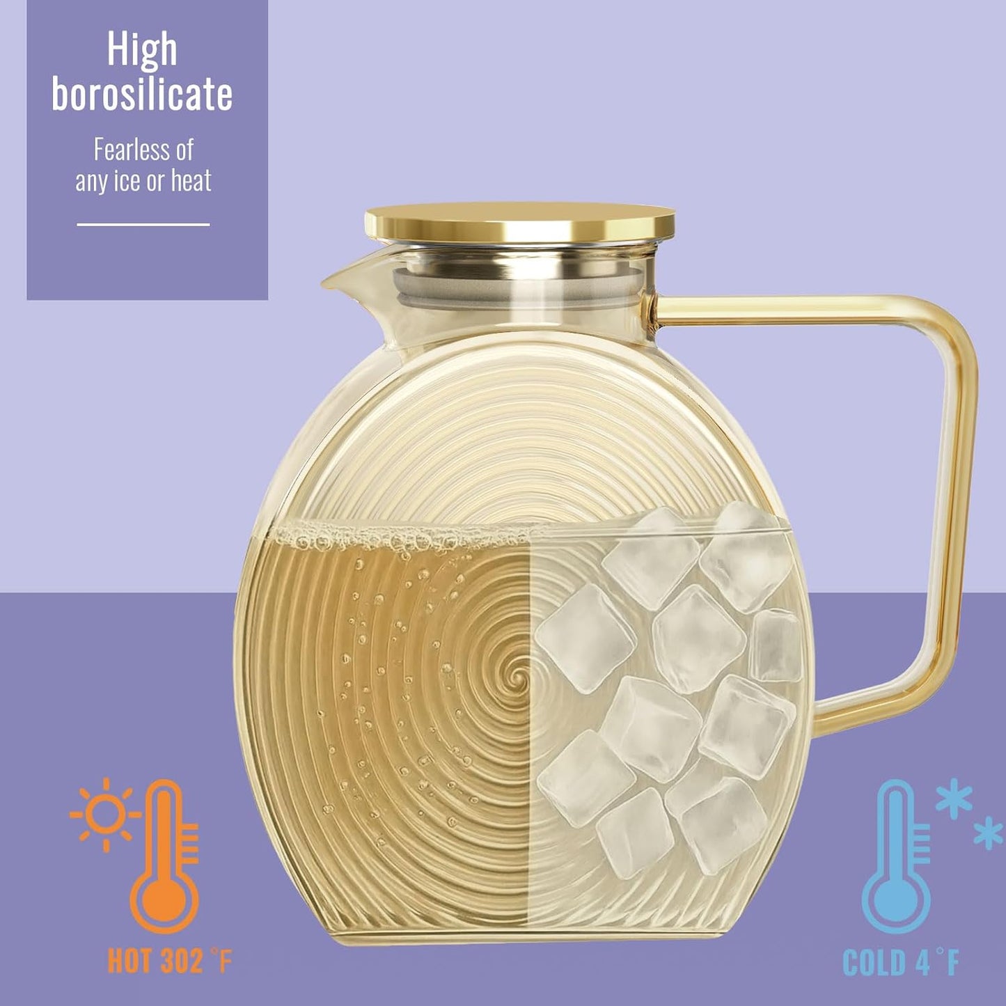 Glass Pitcher With Lid, 2.0 Liter 68 oz Glass Water Pitcher For Fridge, 0.53 Gallon Pitchers With Handle And Lid, Tea Jug Carafe Jar For Hot/Iced Water Milk Juice Coffee Fruit