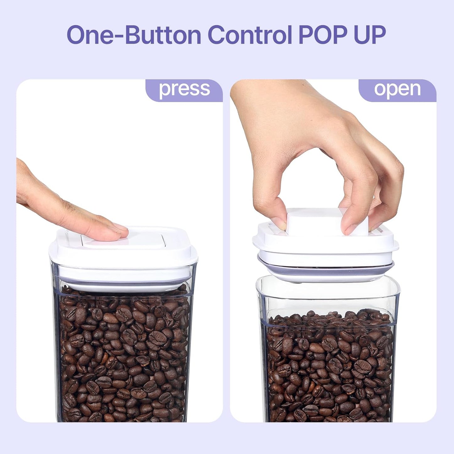 Food Airtight Containers storage with Lids 3 Pack One Button Open/POP UP/Kitchen Storage Organization for Coffee Tea Brown Sugar Cereals 700ml/950ml/1800ml