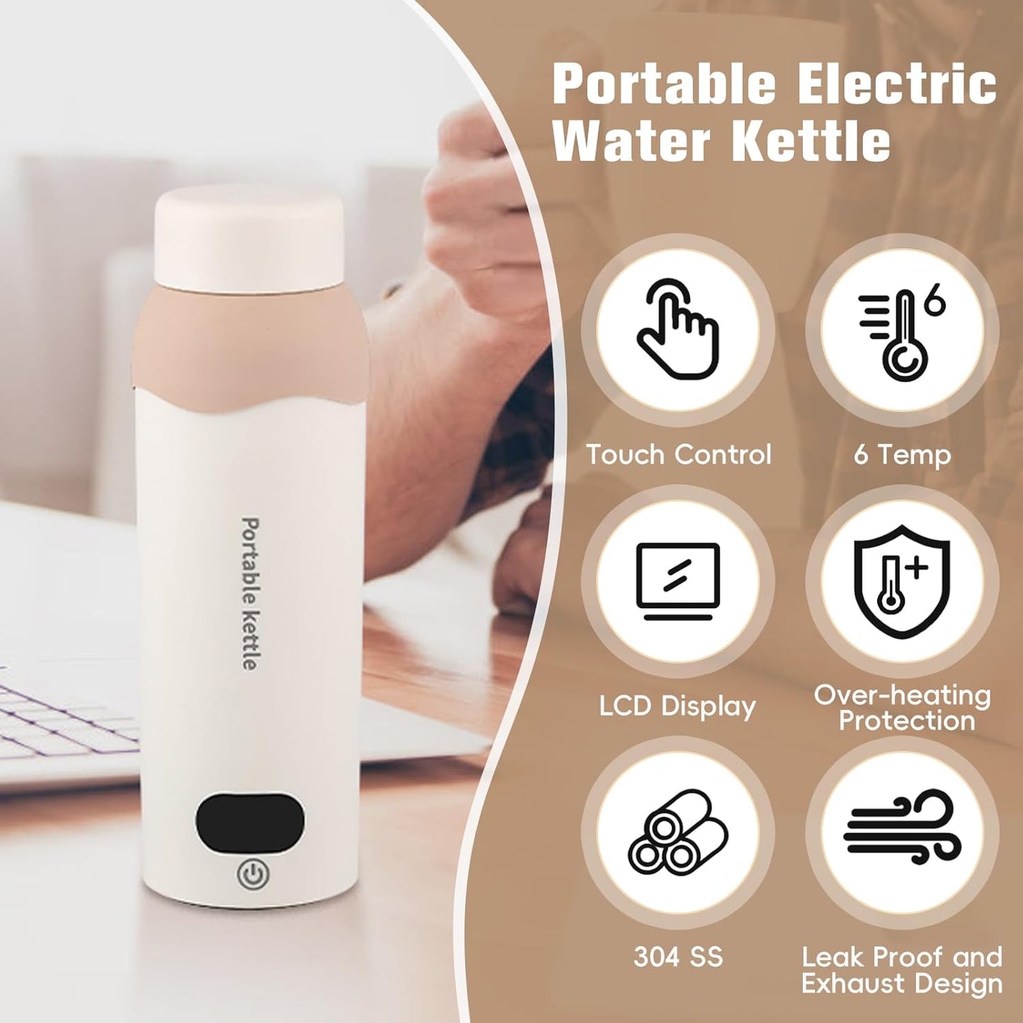 Travel Electric Kettle 304 Stainless Steel Portable Water Heater 450ml Plug in Small Water Boiler with Storage Bag