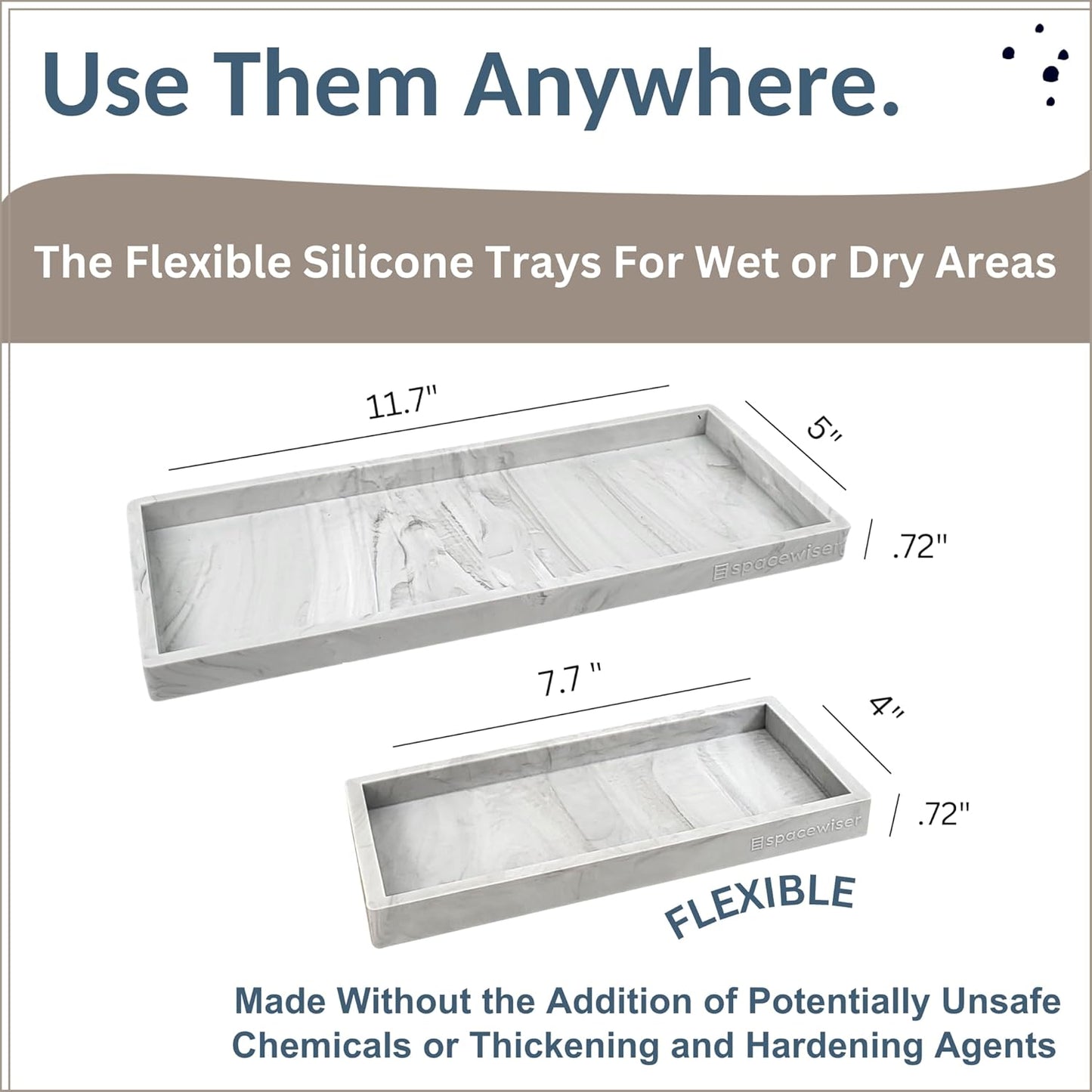 Countertop and Vanity Tray - 2 PC (11” and 7”) Shatterproof Silicone Kitchen and Bathroom Trays for Counter, Kitchen Soap Dispenser Tray, Vanity Trays for Bathroom, Perfume Key Tray