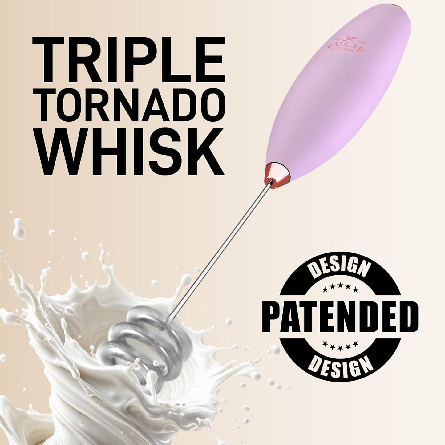 Zulay Kitchen Tornado Whisk Milk Frother with 4 AA Duracell Batteries - Triple Whisk for More Power - Handheld Coffee Frother with Stand - Drink Mixer for Lattes, Matcha & Protein Shakes