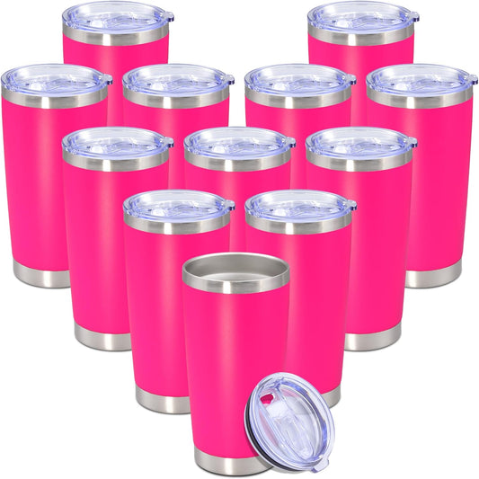 20 oz Tumbler with lid Double Wall Vacuum Insulated Tumblers Stainless Steel Coffee Mug Travel Coffee Tumbler Powder Coated Tumbler Cup Keep Hot&Cold - (Hot Pink 12 Pack)