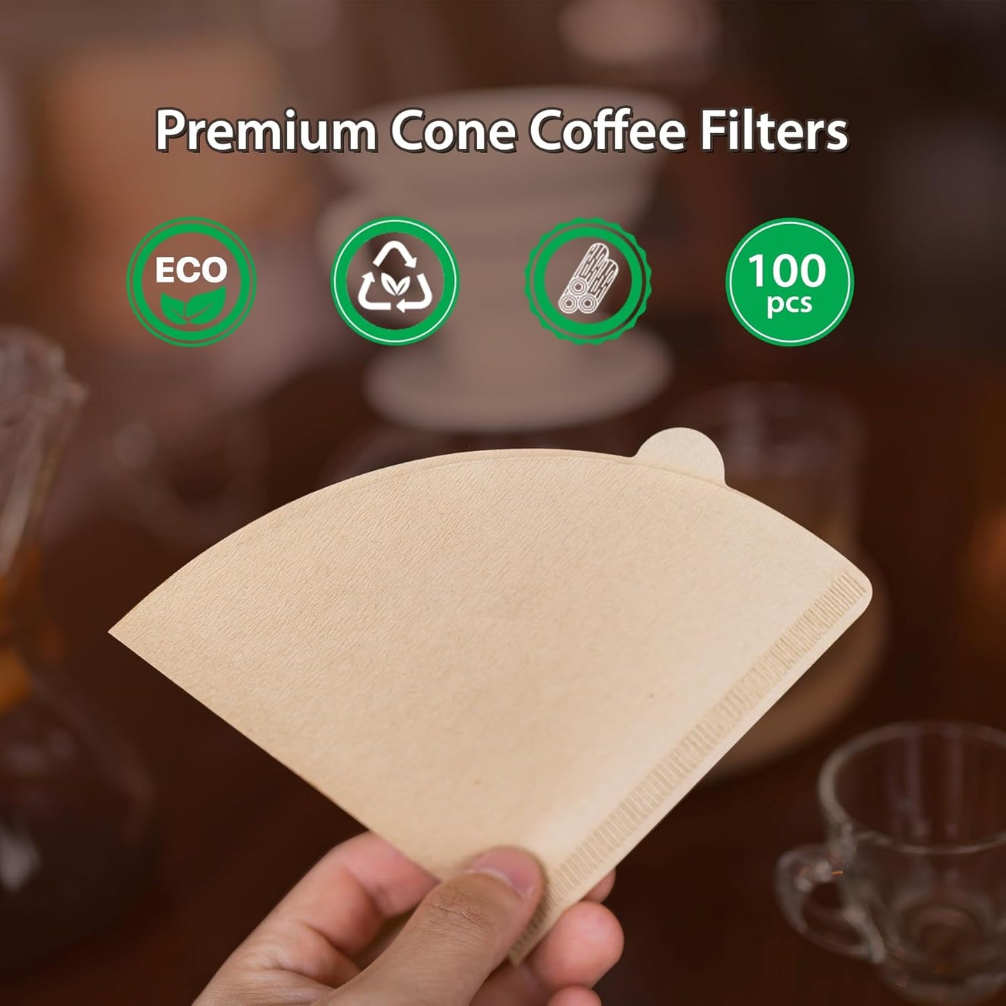 Coffee Filters V60 Coffee Filter Size 02 Cone Coffee Filters 2-4 Cups for Pour Over and Drip Coffee Maker(Natural Brown, 100 Count)
