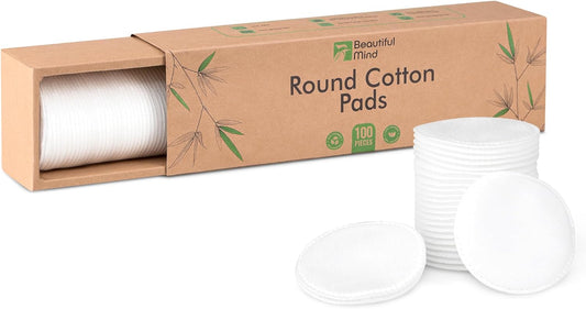 Cotton Round Pads for Face 100 Pack - 3 Layer Eye Makeup and Nail Polish Remover - Lint Free Cleansing Circle Pad for Facial Exfoliating, Toner - Travel Size Skin Care Rounds