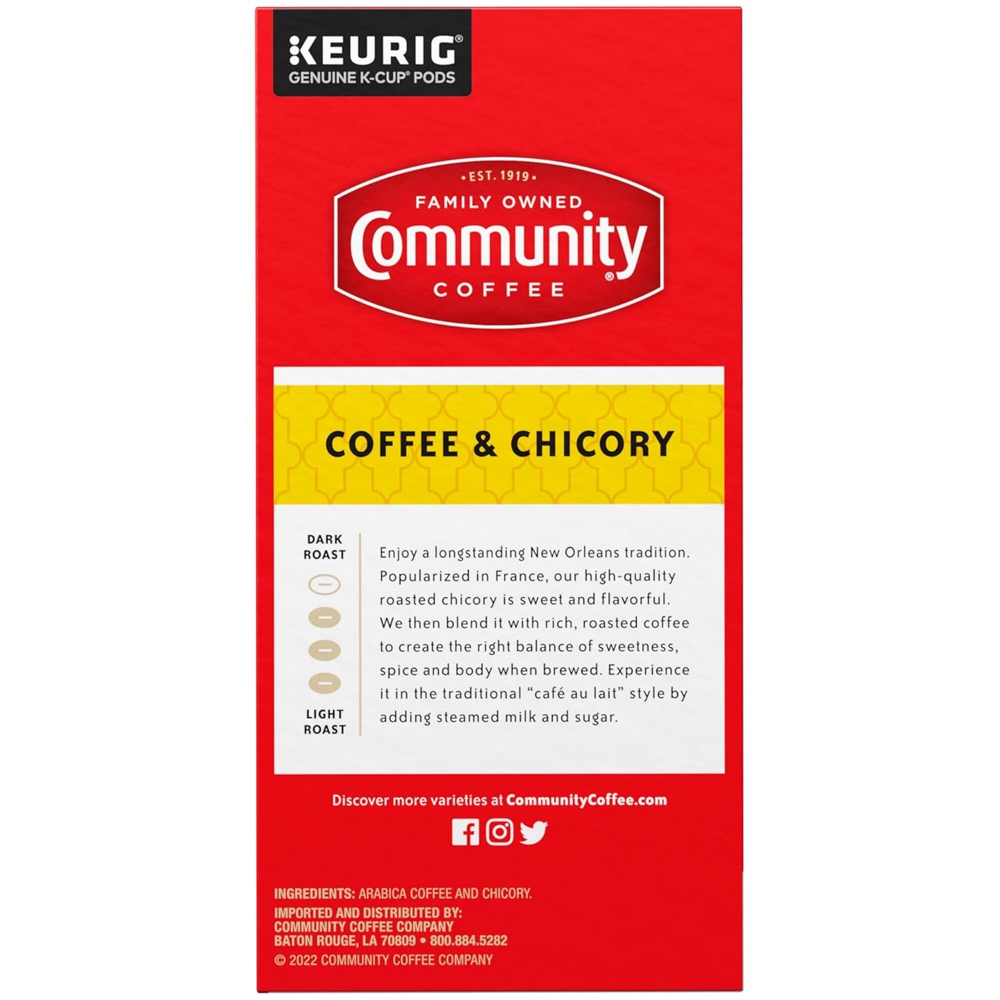 Community Coffee and Chicory, Medium-Dark Roast, Single-Serve Keurig K-Cup Pods, 32 Count (Pack of 4)