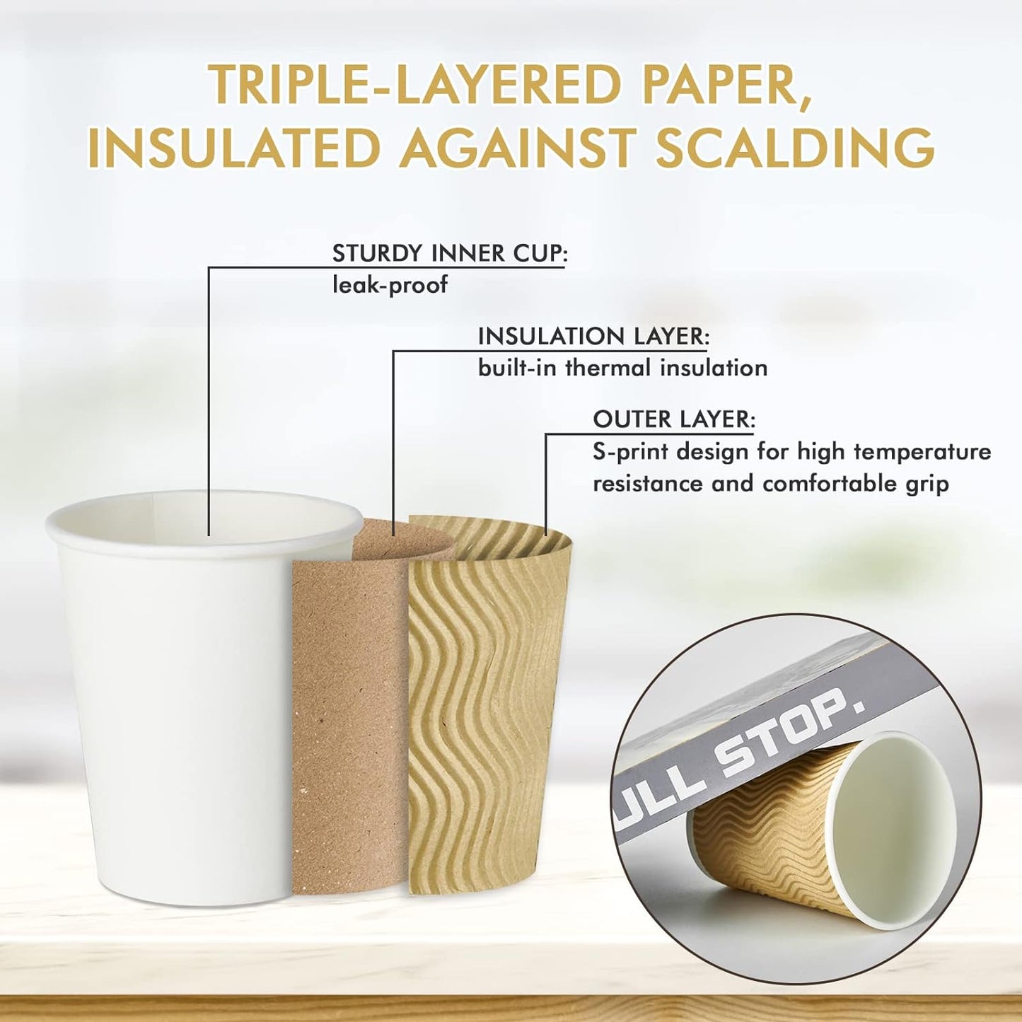 8 OZ Coffee Cups, 120 Count Insulated Ripple Wall Paper Hot Coffee Cups for Hot Beverage