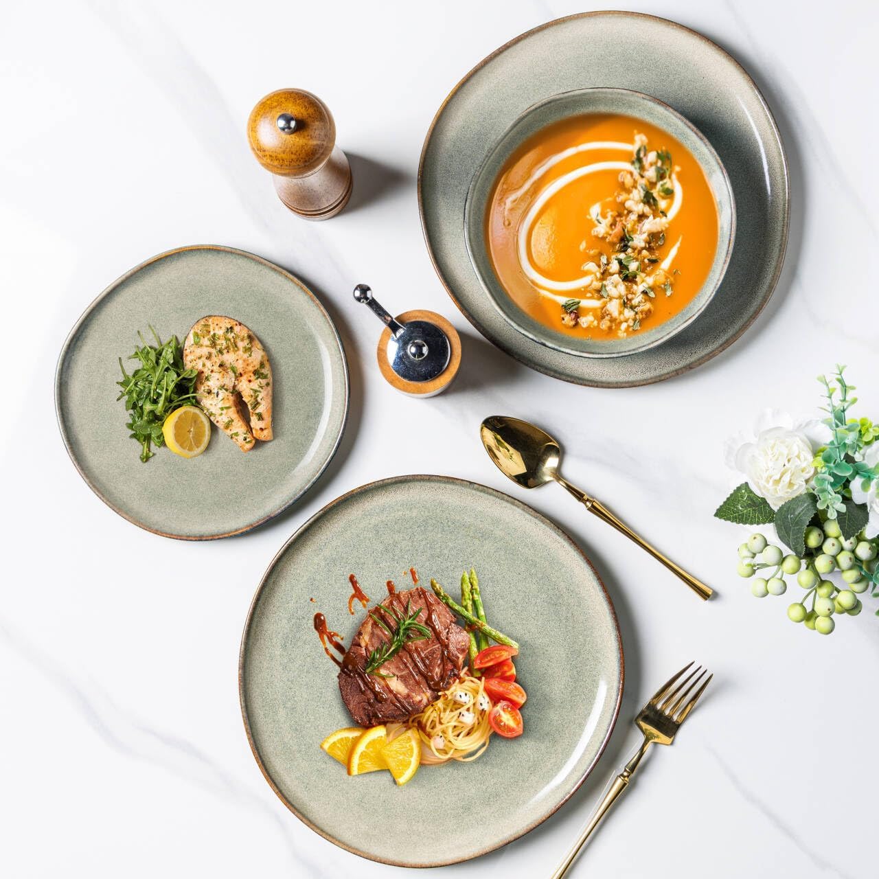 AmorArc Ceramic Dinner Plates Set of 6,10.5 Inch Handmade Reactive Glaze Stoneware Plates,Rustic Shape Dinnerware Dish Set for Kitchen,Microwave & Dishwasher Safe,Scratch Resistant-Reactive Color