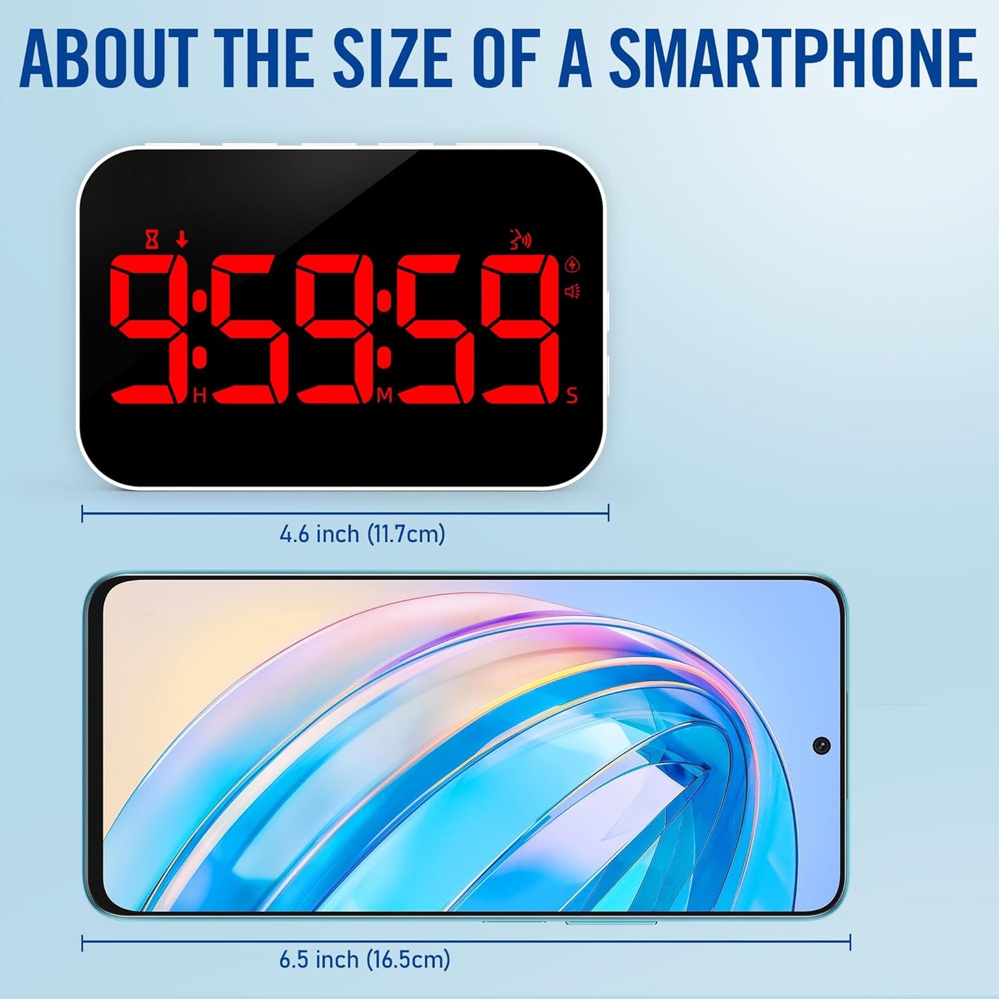 KMMKGGKitchen Timer（1.5" Number） Large Digital Magnetic Timer, Rechargeabilit, Countdown and Countup, 3 Brightness Display, 3 Volume Levels and Vibration Mode, for Cook, Adults Study Teaching(RED)