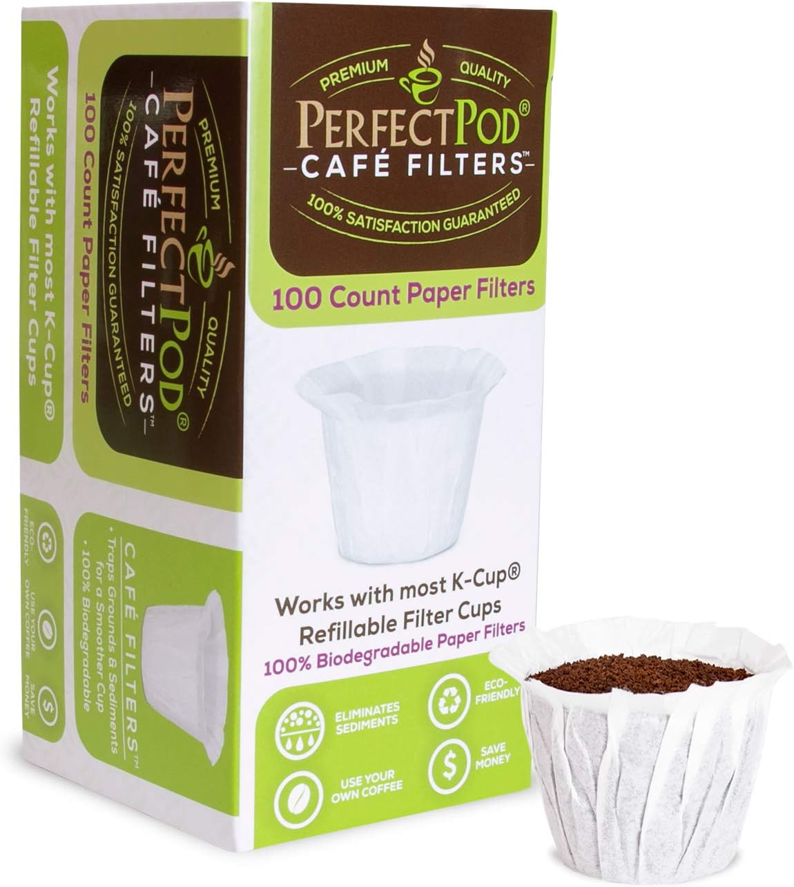 Cafe Filters Paper Liners for Reusable K Cup Coffee Pods by Perfect Pod - Fits All Brands, Compatible With All Refillable Capsules - Disposable Paper Filters (400-Ct)