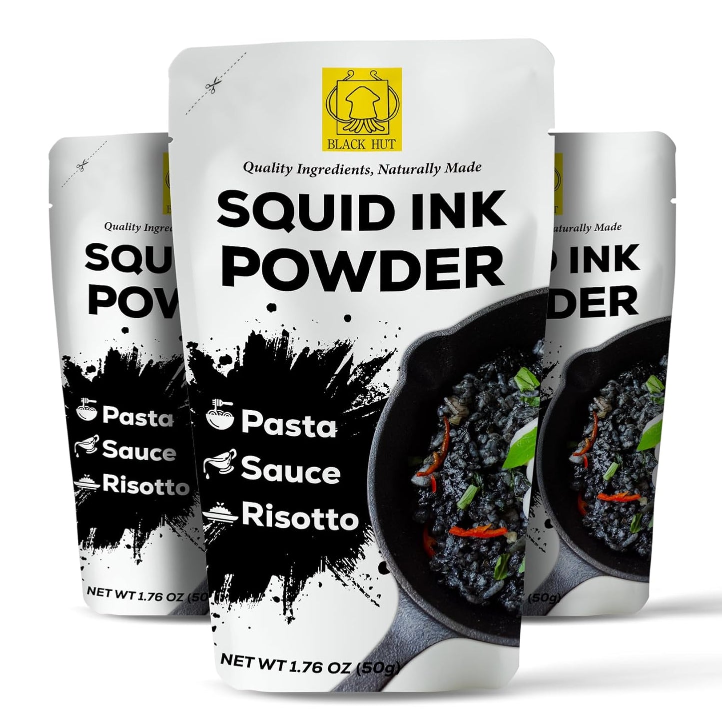 Black Hut Cuttlefish Squid Ink Powder, Perfect for Festive Baking & Cooking, Ideal for Rice, Noodles, Pasta, Spaghetti, Risotto, Tinta de Sepia, Halal Certified, Contains Molluscs, 1.76oz / 50g