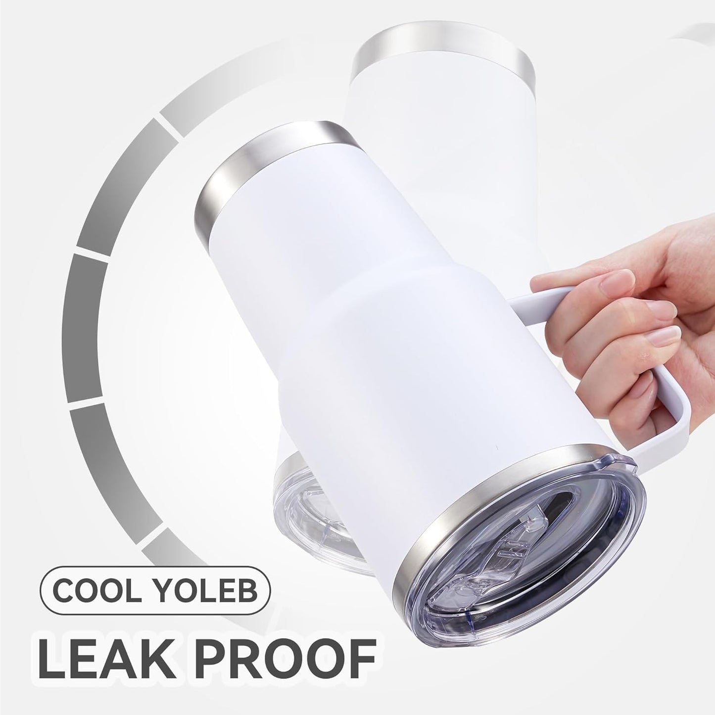 30 oz Tumbler with Handle and Lid, Stainless Steel Tumblers Double Wall Vacuum Insulated Travel Mug Leak Proof Cup Keep Drinks Cold and Hot White, 1 Pack