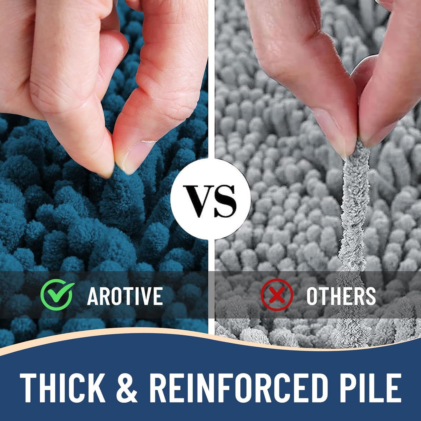 Arotive Luxury Chenille Bathroom Rug Mat, Extra Soft Thick Absorbent Shaggy Bath Rugs, Non-Slip Machine Wash Dry, Plush Bath Mats for Bathroom, Shower and Tub, 44x24, Peacock Blue