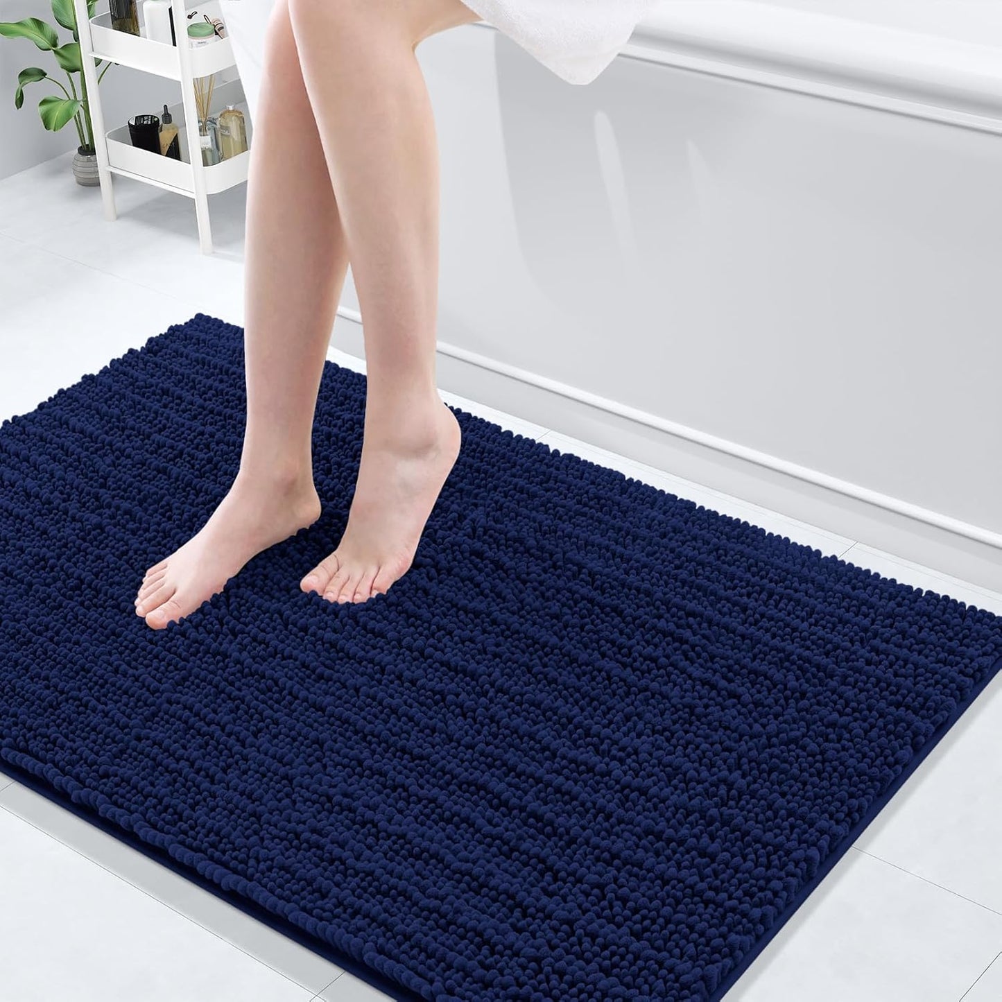 Arotive Luxury Chenille Bathroom Rug Mat, Extra Soft Thick Absorbent Shaggy Bath Rugs, Non-Slip Machine Wash Dry, Plush Bath Mats for Bathroom, Shower and Tub, 45x27, Navy