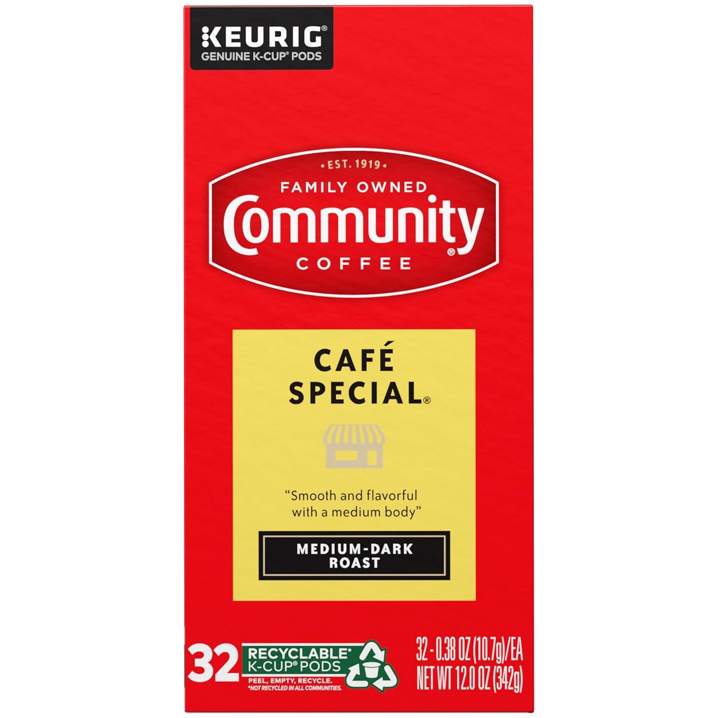 Community Coffee Café Special, Medium-Dark Roast, Single-Serve Keurig K-Cup Pods, 32 Count (Pack of 4)
