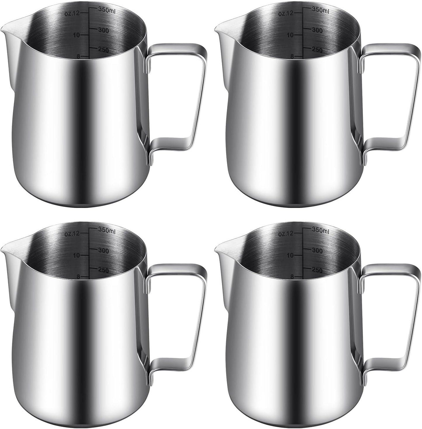 Dandat 4 Pcs Milk Frothing Pitcher Espresso Steaming Pitchers 12 Oz Stainless Steel Milk Steamer Cup Frother Jug for Espresso, Latte Art, Chai Cappuccino Hot Chocolate