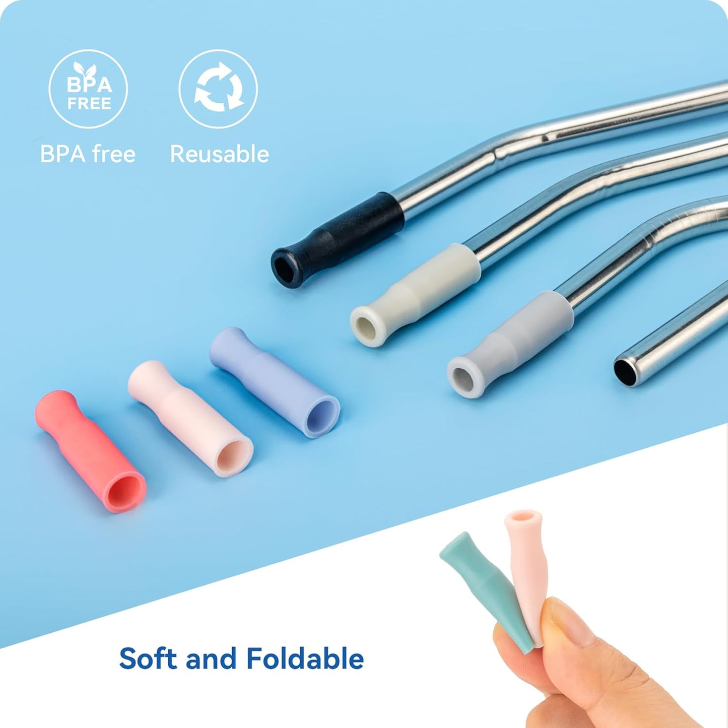 Reusable Stainless Steel Straws with Silicone Tip for Stanley 30oz, Metal Drinking Straws for 30oz Tumbler,3 Bent Tubes & 6 Tips& 1 Cleanr Brush (Black)