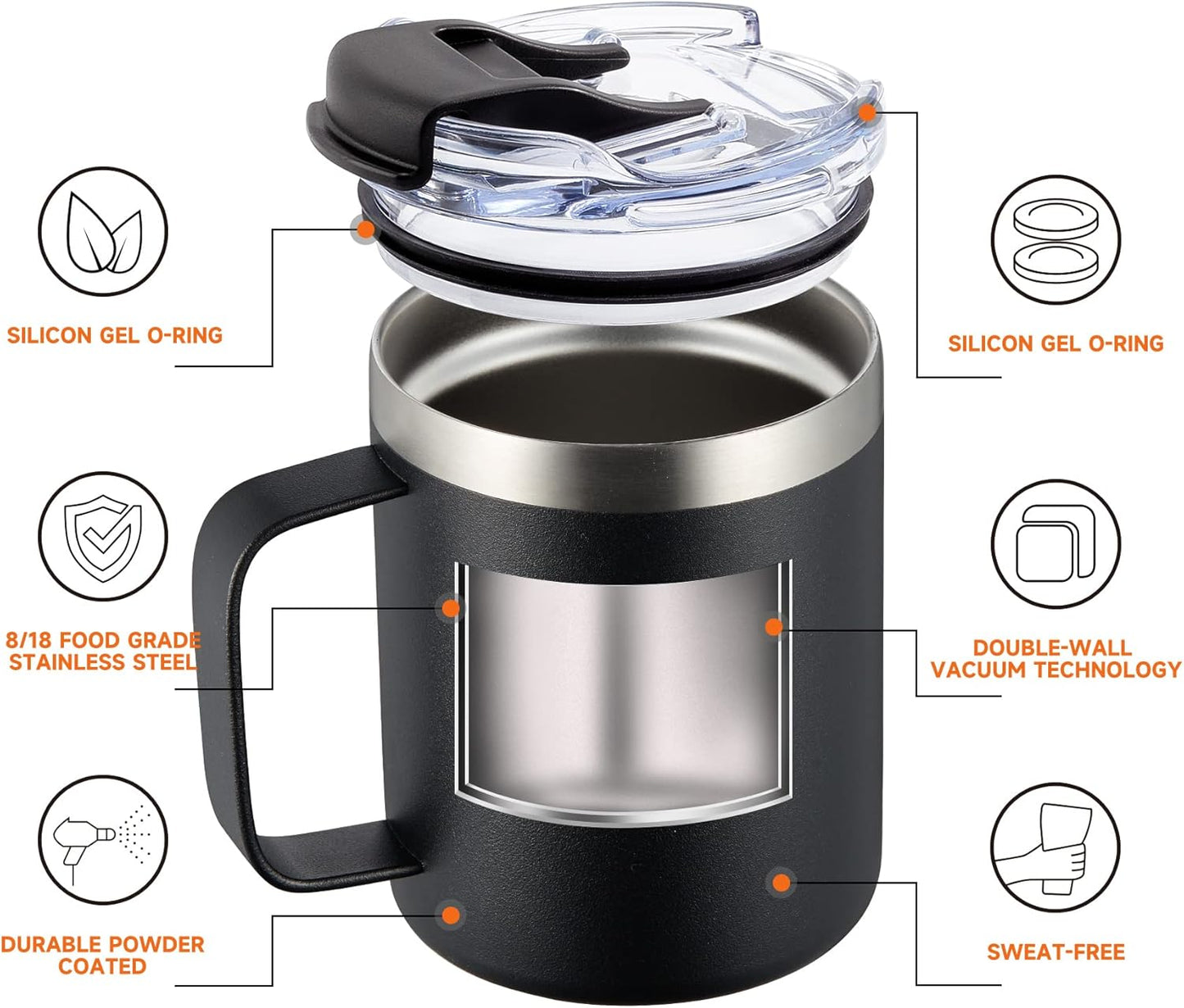 ALOUFEA 12oz Insulated Coffee Mug Cup with Handle, Stainless Steel Travel Coffee Mug with Flip Lid, Double Wall Vacuum Coffee Tumbler,Apricot