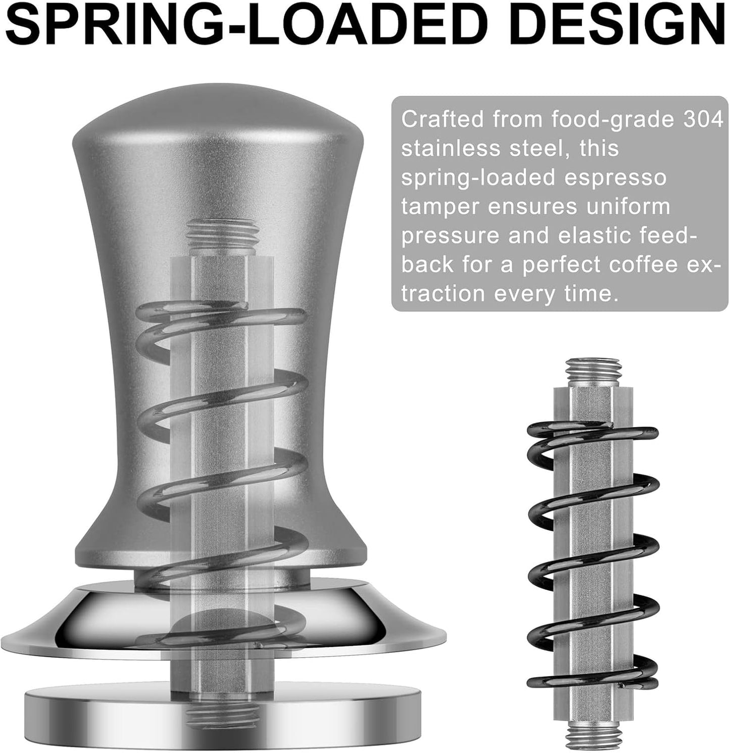 Calibrated Spring Loaded Coffee Tamper for Espresso Machine - Essential Espresso Tool for Perfect Tamping Results - Fits Portafilter Baskets(58mm, Silver)