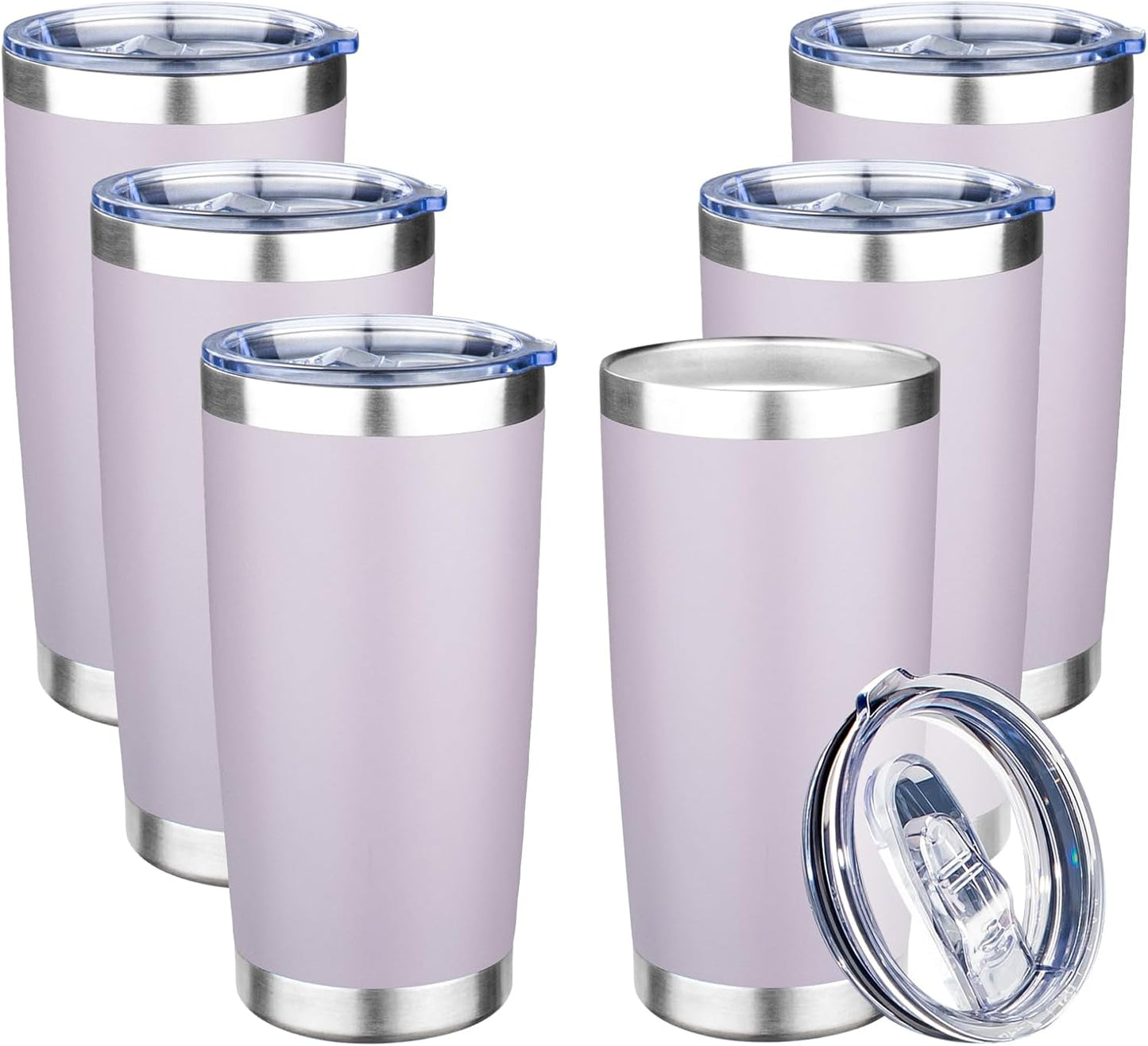 20oz Tumbler with Lid Double Wall Vacuum Insulated Travel Coffee Mug Stainless Steel Thermal Cup Powder Coated Sturdy Coffee Tumbler Bulk for Hot and Cold Beverage (Purple,6)