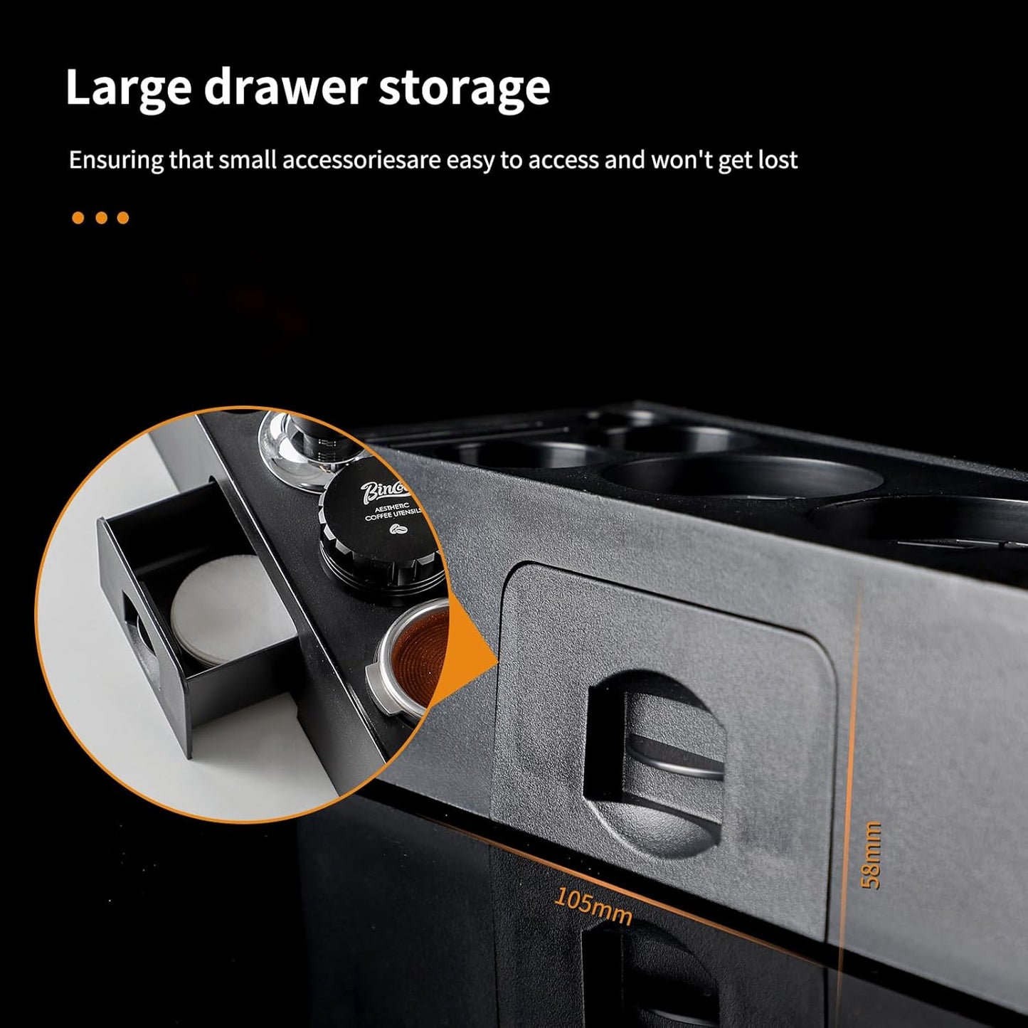Bincoo Espresso Tamper Station,Multifunction Espresso Coffee Organizer with Drawer for Storage 51, 54, 58MM Tamper, Distributor, Portafilter and Accessories,Space-Saving Design