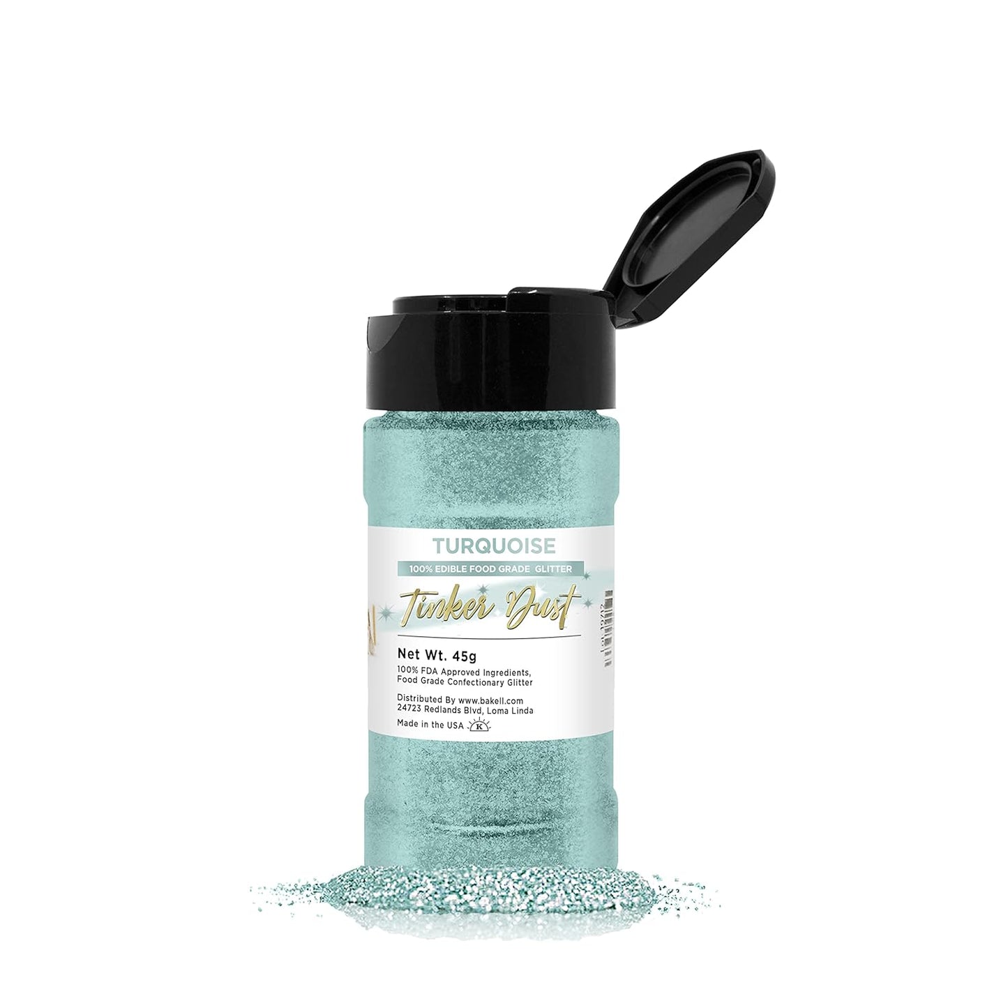 BAKELL Turquoise Edible Glitter, 45 Grams | TINKER DUST Edible Glitter | KOSHER Certified | 100% Edible Glitter | Cakes, Cupcakes, Cake Pops, Drinks, Dessert Vegan Glitter & Dusts (45g Shaker, Turquoise)