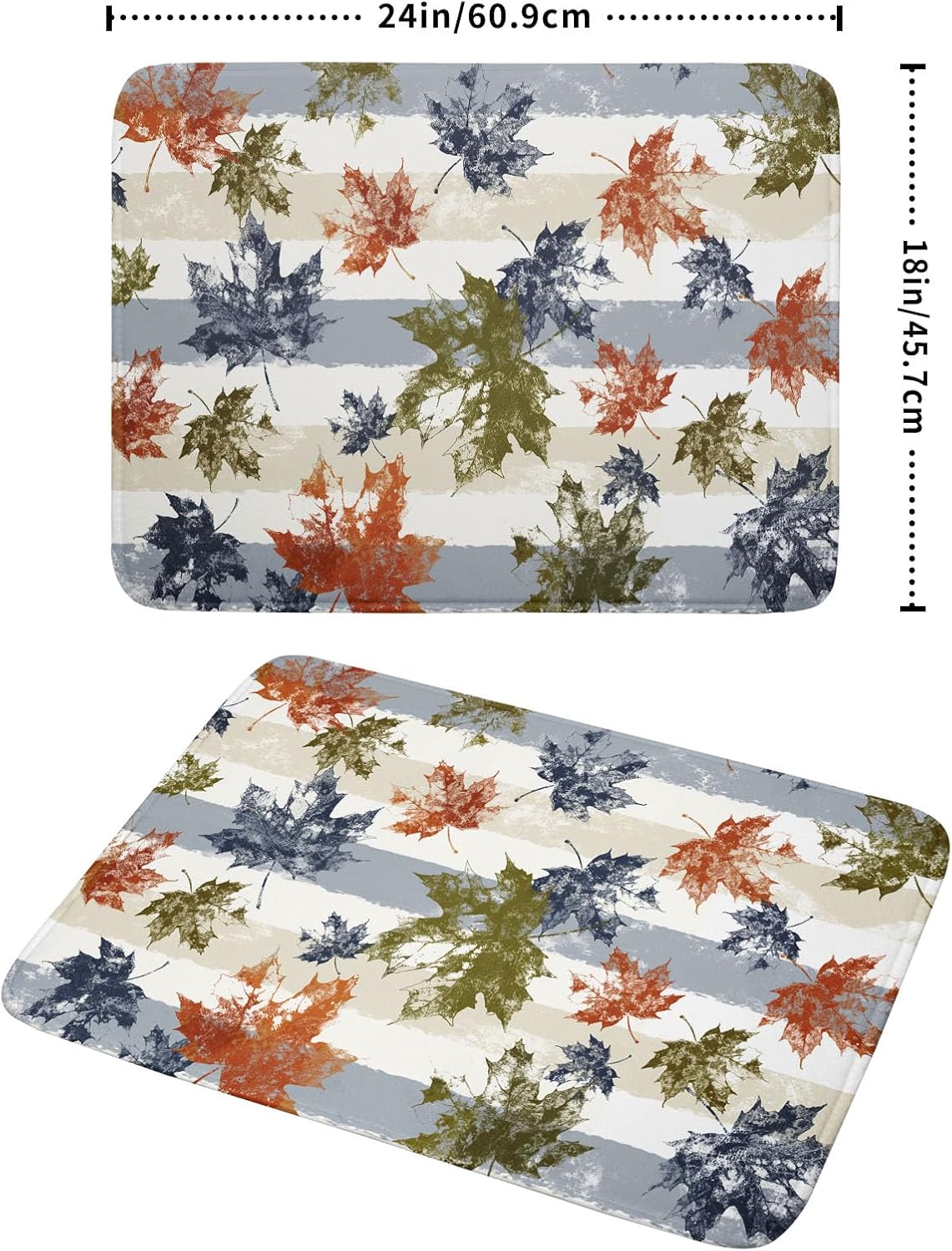 Autumn Colorful Maple Leaves Dish Drying Mat for Kitchen Counter,Blue and White Stripe Drying Mat 18 x 24 Inch with Absorbent Reversible Microfiber Dish Drying Pad Dish Rack Drainer Mat for Coffee Bar