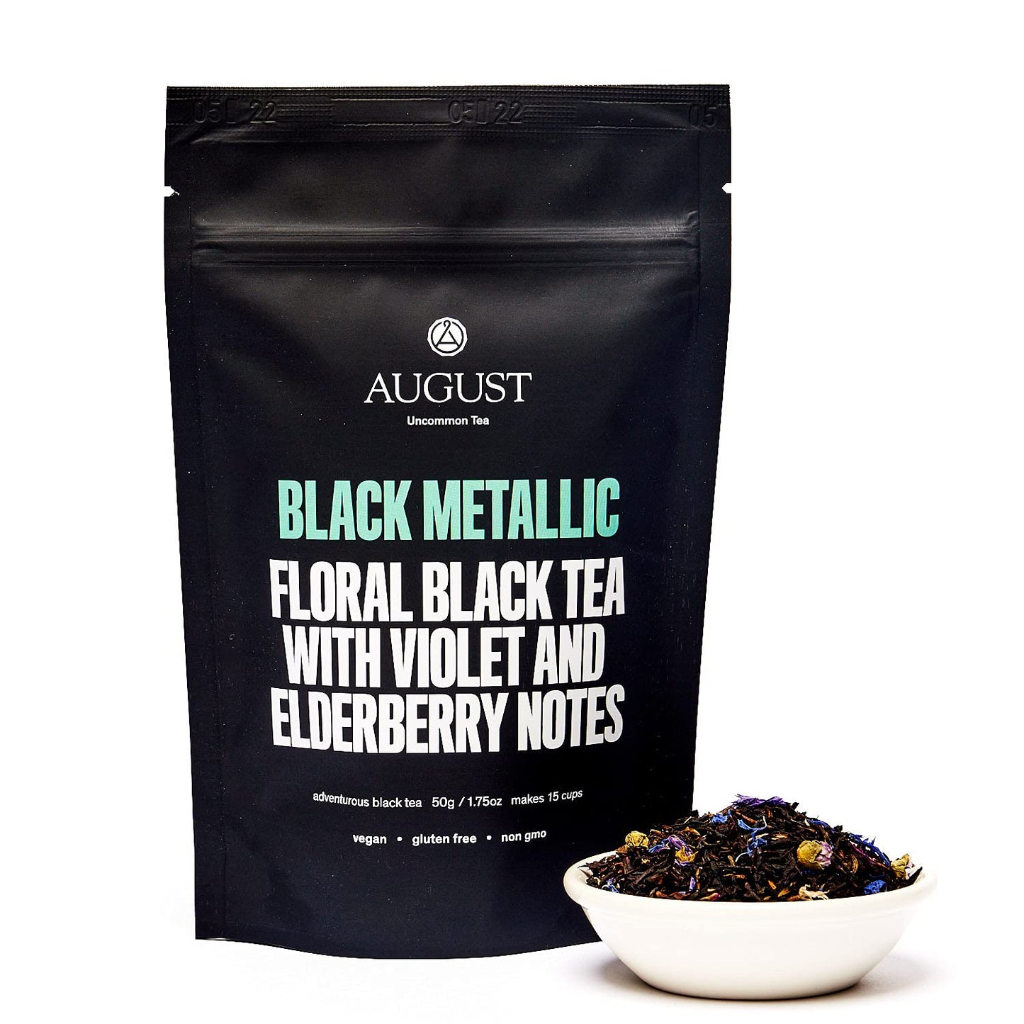 August Uncommon Black Metallic – Violet and Elderberry Tea Black – Lush Blend with Dark Berry and Floral Notes – Loose Leaf Tea Caffeinated for Daily Enjoyment in a Resealable Pouch (1.75oz)