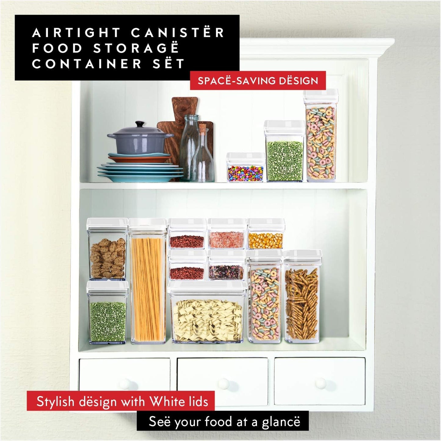 DWËLLZA KITCHEN Airtight Food Storage Containers with Lids - 5 Piece Set - Kitchen Accessories - Pantry Organization and Storage Containers for Food - Clear BPA-Free - Keeps Food Fresh & Dry