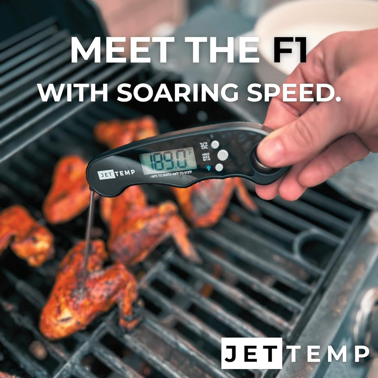 F1 Essential Kitchen Thermometer for Cooking, Grilling, BBQ, Smoker, Air Fryer, Candy, Oil Fry, Kitchen Food Probe, Backlit Display, Foldable, Water Resistant