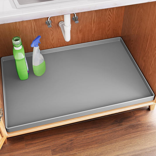 FLATO Waterproof Under Sink Mat 25" x 19" Shelf Liner for Kitchen and Bathroom, Cabinet Protector, Organizers and Storage, Flexible Silicone Drip Tray