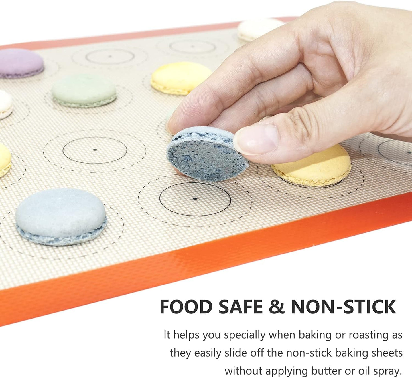AMYONE Macaron Silicone Baking Mat, 2 PCS Half Sheet Silicone Mats for Baking, Non-Stick Silicone Cookie Sheet Liners for 13 x 18 Sheet Pan for Macaron/Cookie/Bread/Pastry, 11 5/8" x 16 1/2" Orange