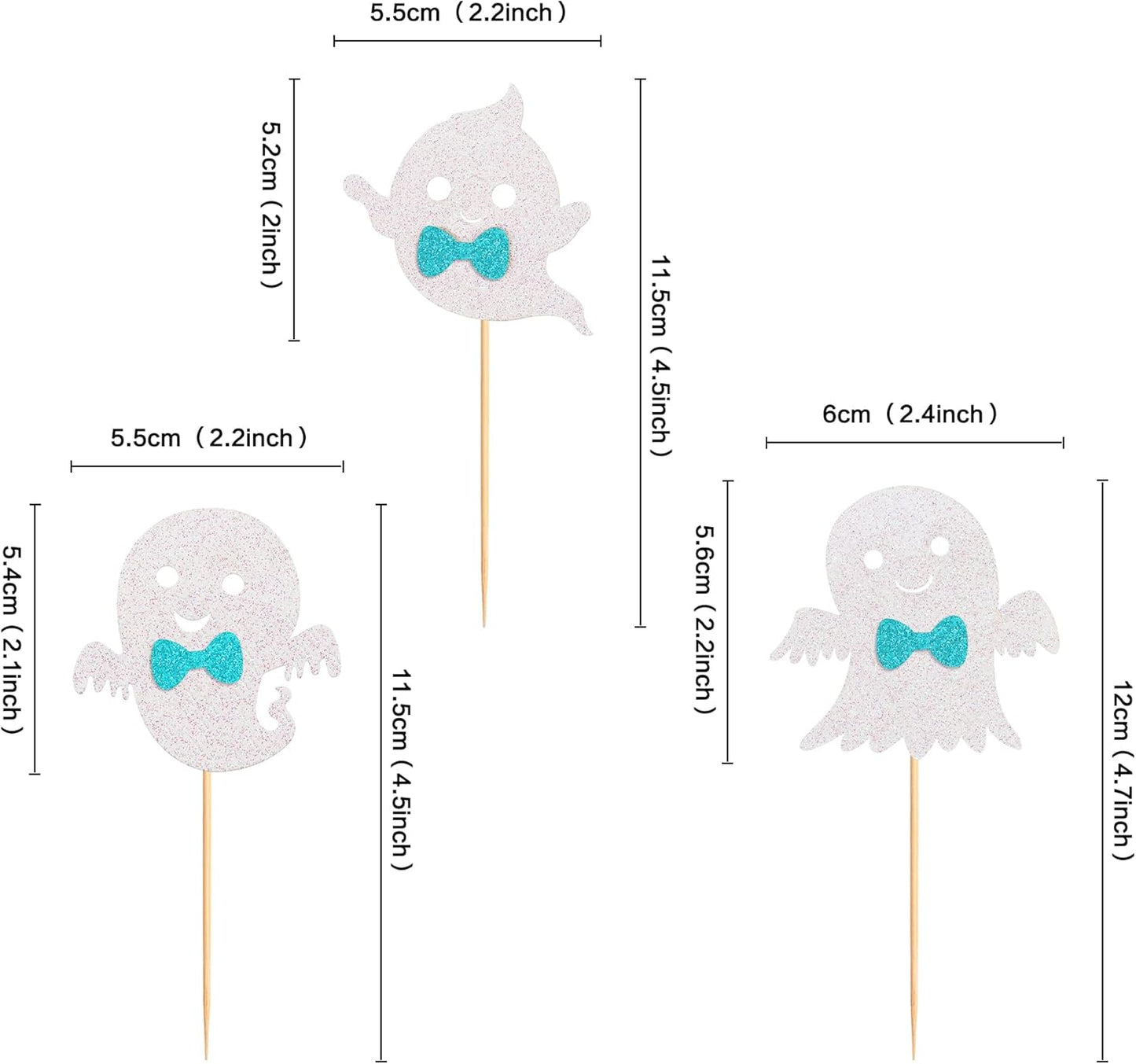 24Pcs Ghost Cupcake Toppers - Bule Halloween, Bule and White Halloween Birthday Decorations, Bule Halloween Baby Shower Decor, Ghost Decorations, Halloween Gender Reveal Decorations