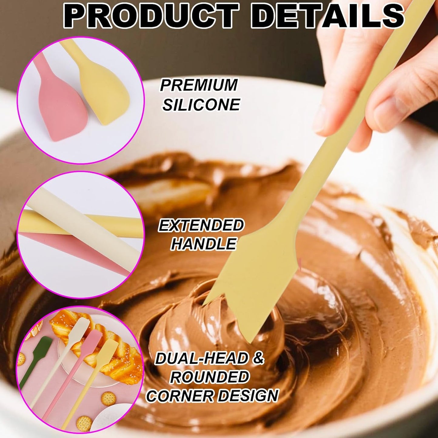 4pcs Mini Silicone Spatulas Set, Dual Sided Multifunctional Small Kitchen Scraper Long Spoon Reusable Stirrer for Jam Cake Cream Butter Icing Lotion (4 Colors)