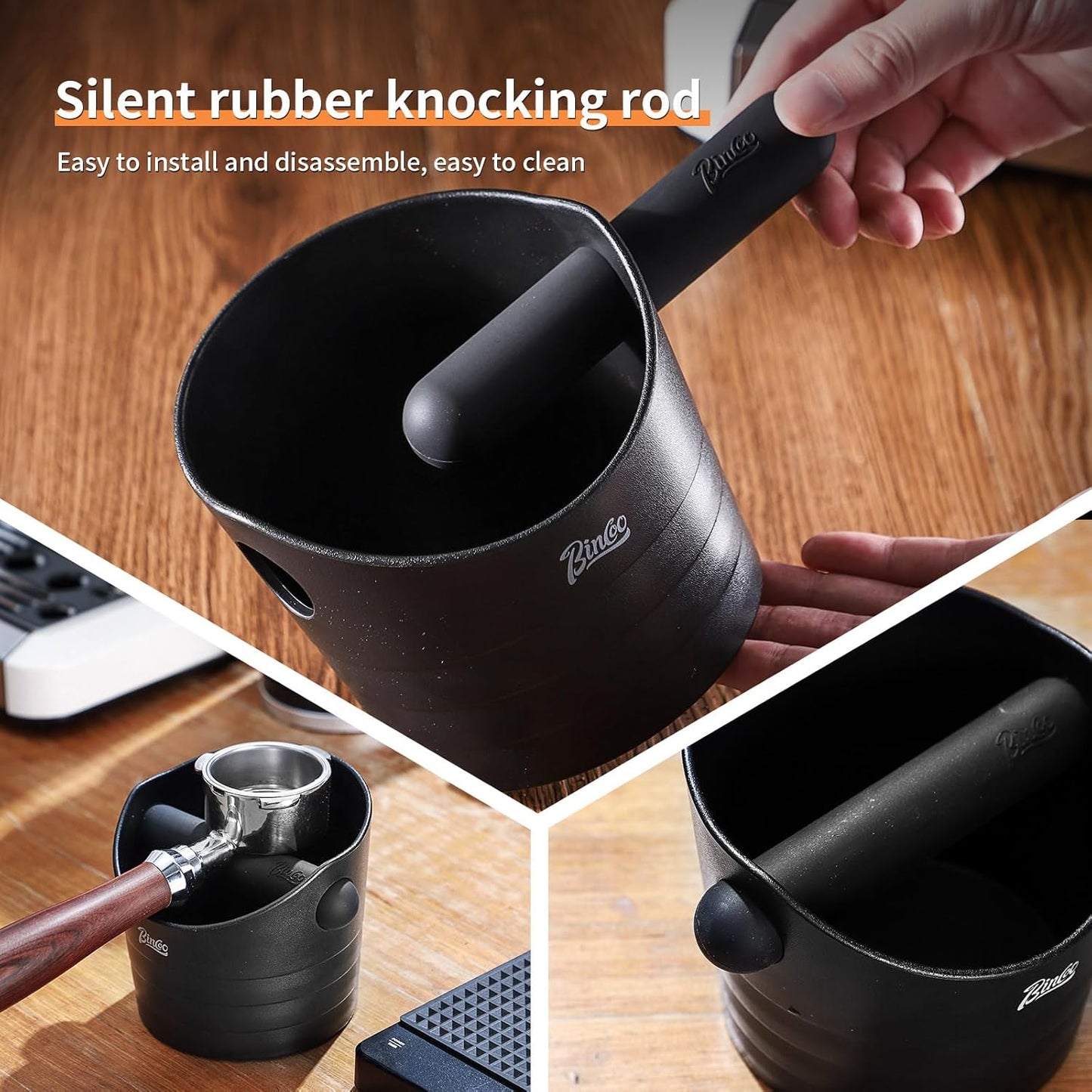 Bincoo Mini Coffee Knock Box 4.5 Inch - Espresso Accessories for Coffee Grounds Container - Multifunctional, Suitable for Home & Bar(Black)