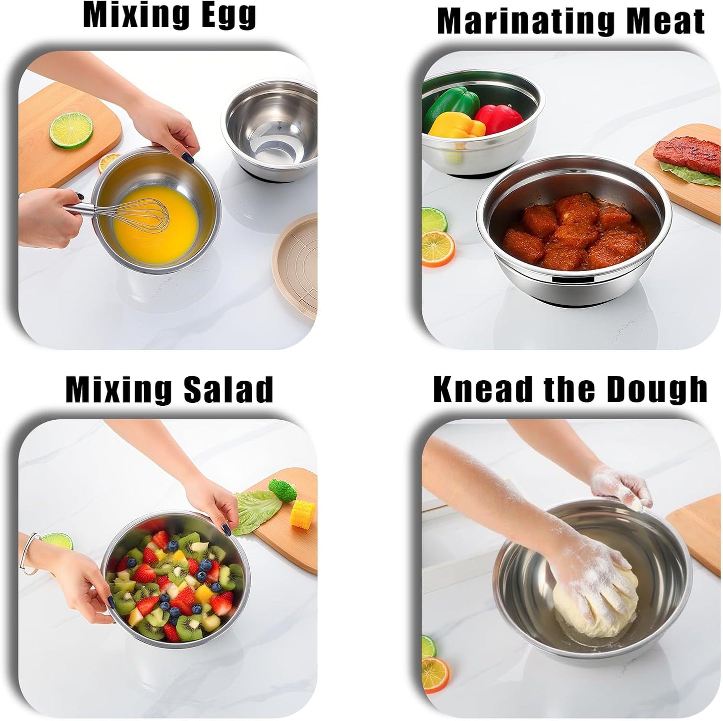 Lazycorner Mixing Bowls with Airtight Lids Set 5 Pcs Stainless Steel Bowls Set Baking Set Non-Slip Silicone Bottoms Great for Serving & Baking