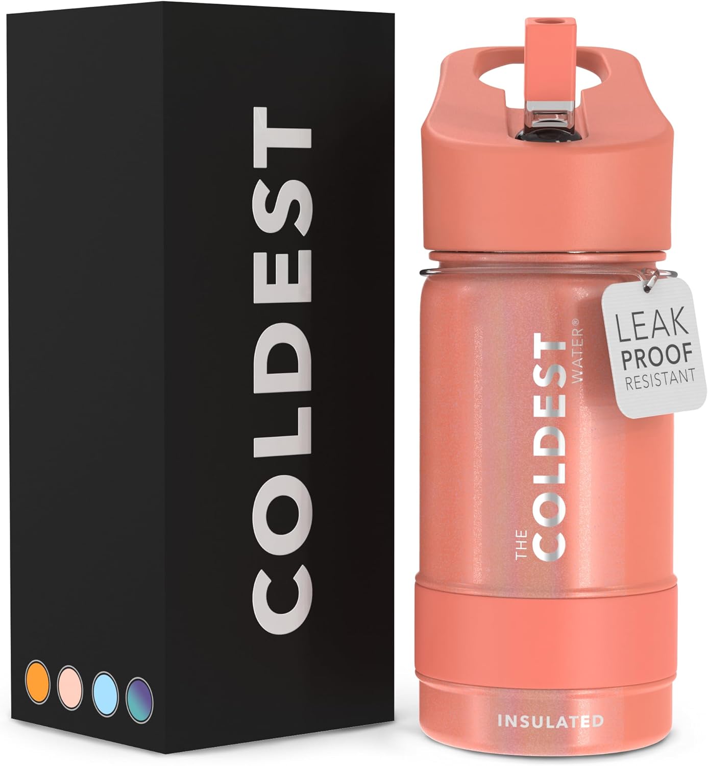 Coldest Insulated Water Bottle with Straw Lid - Stainless Steel Metal Insulated Bottle for Men & Women (Pink Froze Glitter, 14 oz)