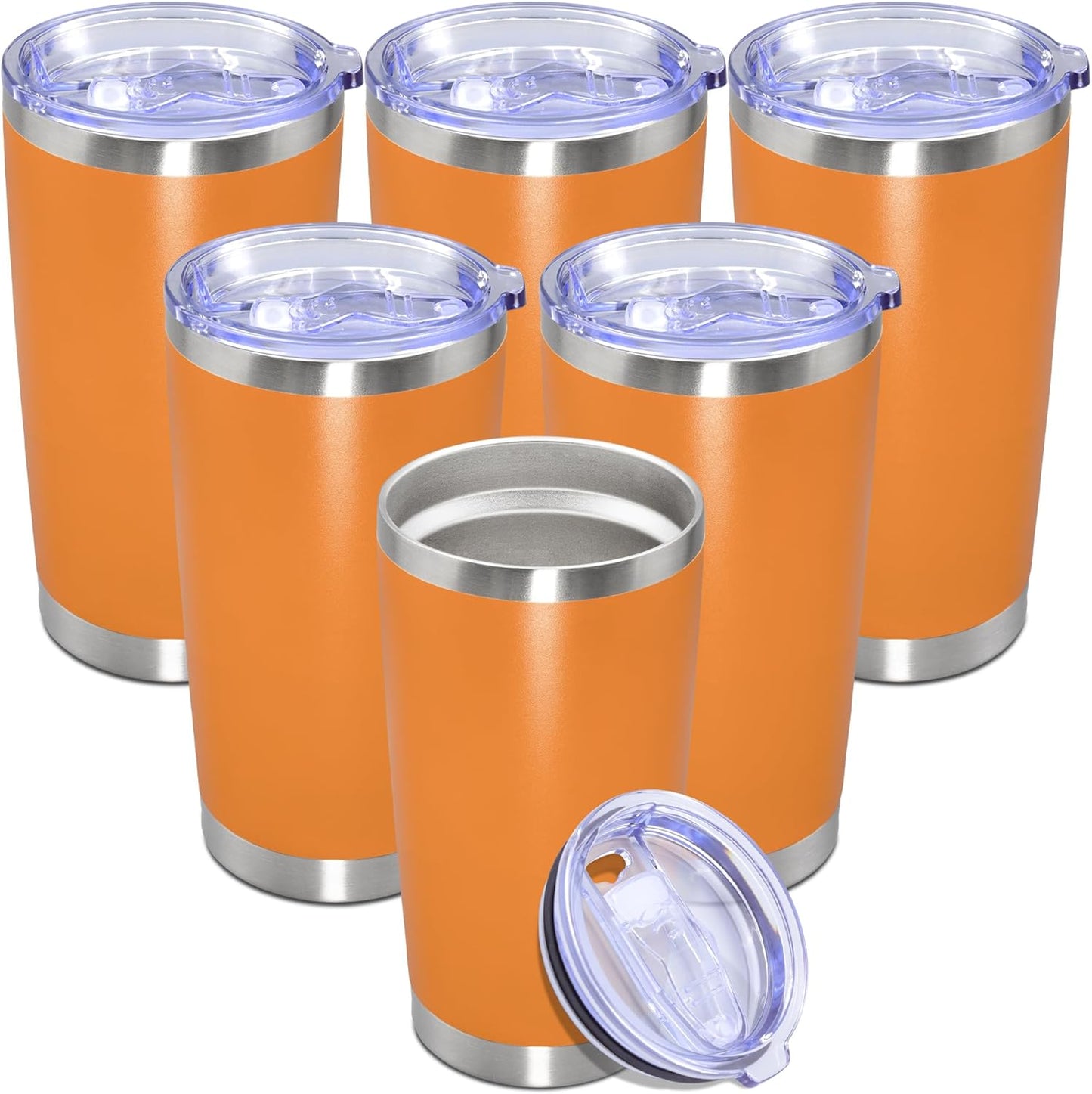 20 oz Tumbler with lid Double Wall Vacuum Insulated Tumblers Stainless Steel Coffee Mug Travel Coffee Tumbler Powder Coated Tumbler Cup Keep Hot&Cold - (Orange 6 Pack)