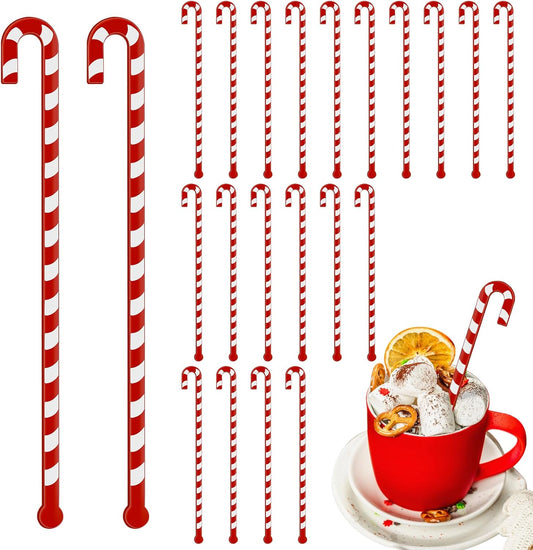 30 Pcs Christmas Coffee Stirrers Candy Cane Swizzle Sticks Coffee Bar Decoration Hot Cocoa Plastic Cocktails Drink Stirrers Reusable Beverage Stir Gifts for Xmas Party Supplies(Red, White)