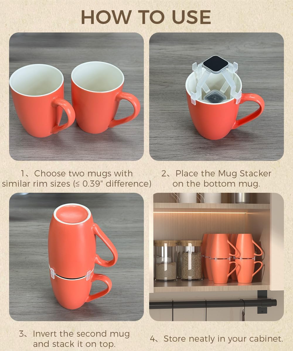 Coffee Mug Organizers and Storage (8Pack), Adjustable Stackable Cup Organizer for Kitchen Cabinets Shelf Organization, Cupboard Save Space Cup Stacker Holder for Tea Cup/Coffee Mugs/Glasses