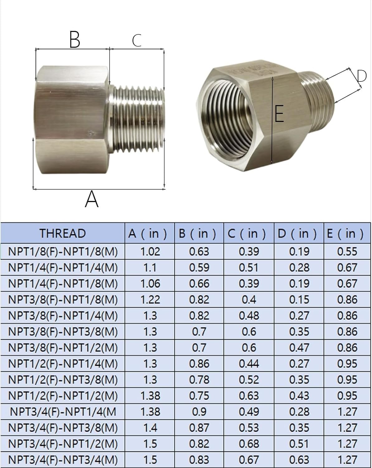 2 pieces Npt3/8 Female to Npt1/4 Male Reducer,3/8-1/4Water pipe Adapter, Fabricate of 304 Stainless Steel
