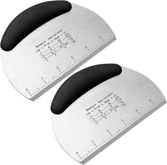 2PCS Dough Scraper Pastry Cutter Dough Cutter Stainless Steel Mirror Polished with Measuring Scale Multipurpose- Cake, Pizza Cutter Pastry Bread Separator Scale Knife (Blcak)