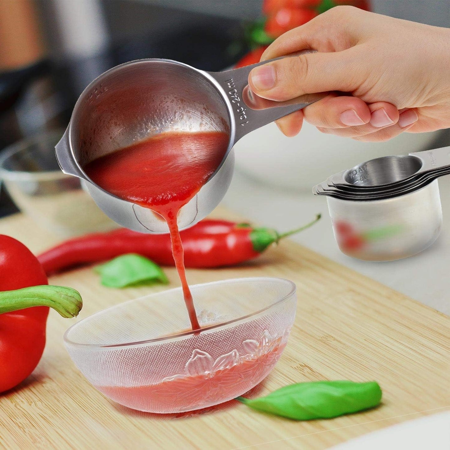 Measuring Cups Stainless Steel 7 Piece Stackable Set for Dry or Liquid Ingredients Measurement - Kitchen Gadgets & Utensils Metal Measuring Cups Best for Cooking & Baking