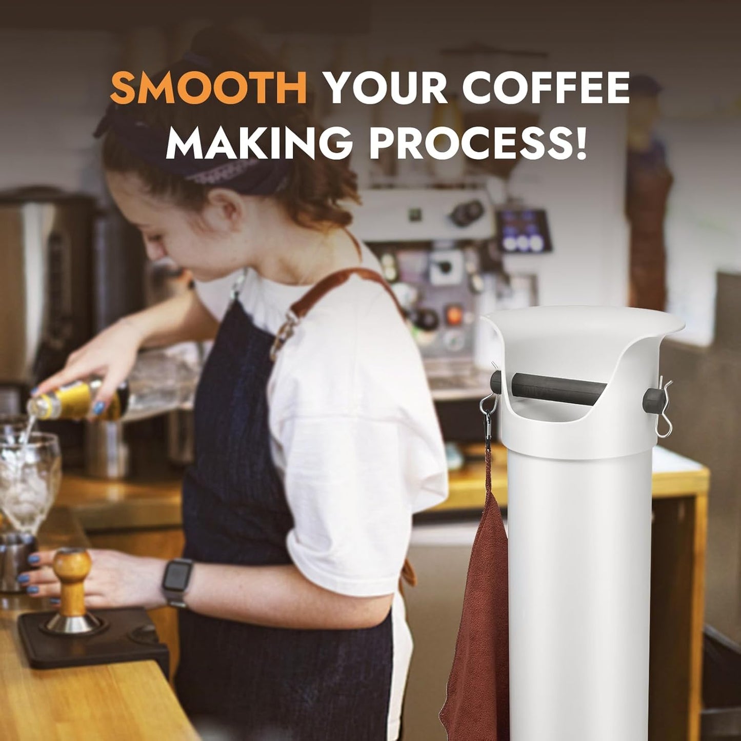 CURTA Espresso Coffee Knock Box with Garbage Bags(30Pcs), Commercial Knock Box for Coffee Grounds, Coffee Shop Kitchen Bar, White, Extra Large Collection Dump Bin