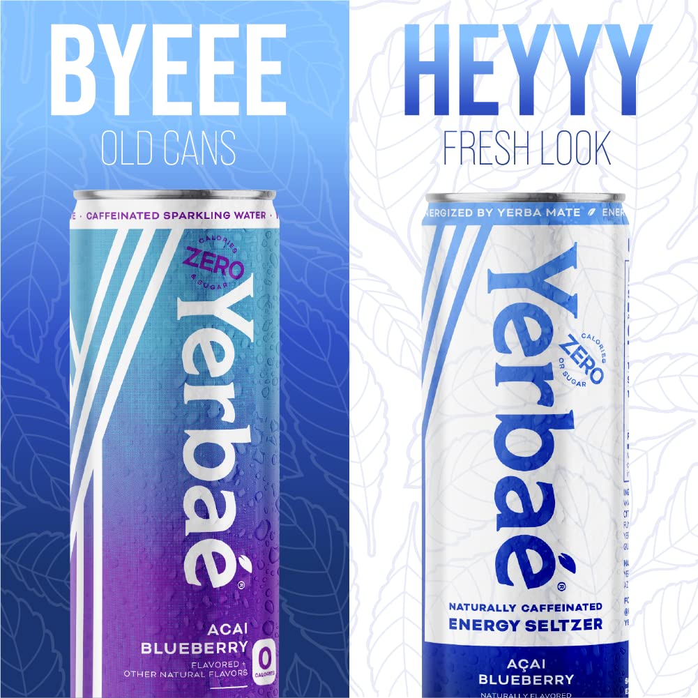 Yerbaé Energy Seltzer - Variety Tropical Pack, No Sugar/Calories/Carbs. Energized by Yerba Mate, Naturally Caffeinated & Plant-Based, Healthy Alternative to Coffee/Sugary Sodas, Pack of 12, 12oz cans