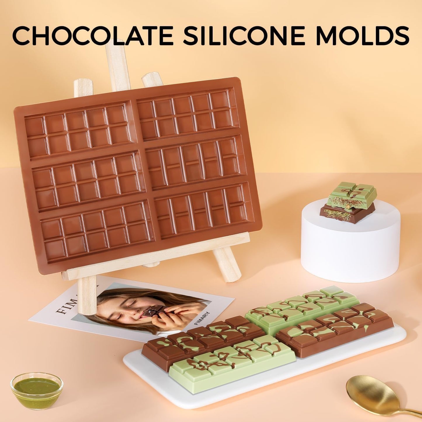 Chocolate Bar Mold - Non-Stick Chocolate Molds, Food Grade Silicone Deep Mold for Dubai Pistachio, Candy, Snacks