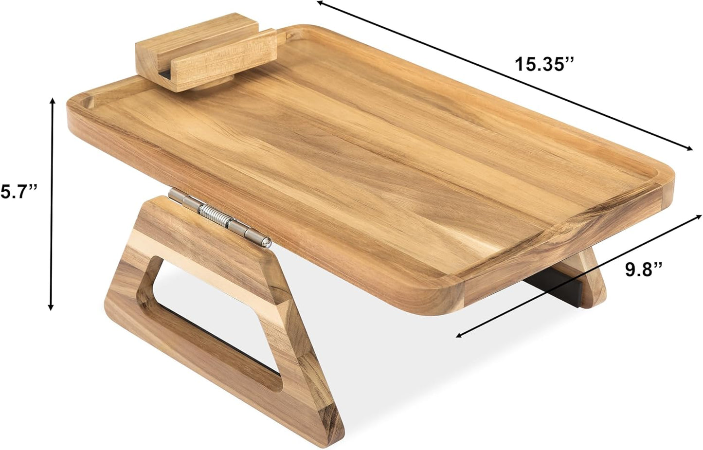 Acacia Wood Sofa Armrest Tray-15.4 x 9.84 in Double Hinge Sofa Arm Tray Table Clip-Couch Arm Table-Wooden Side Tables for Eating (Acacia,15.4" D x 9.84" W x 5.7" H)(Light Natural)