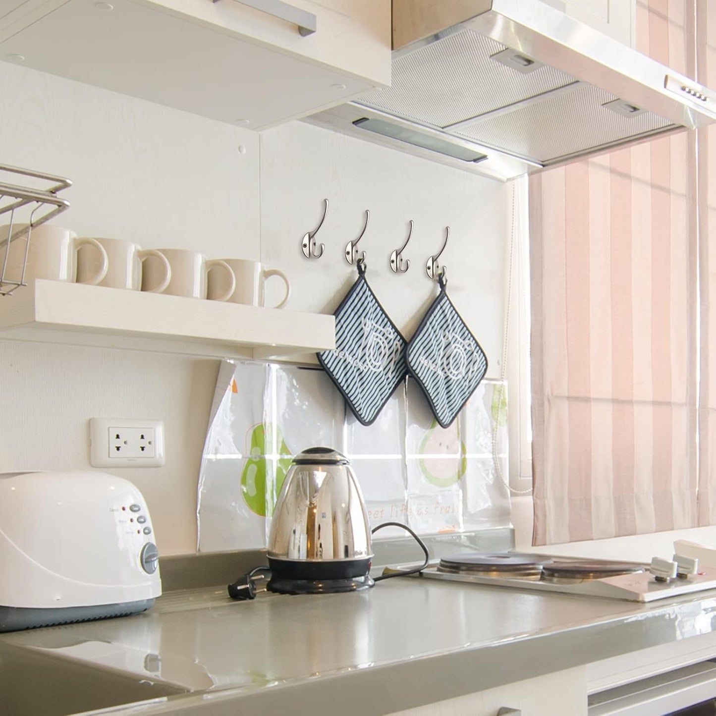 IBosins 30 Pack Heavy Duty Dual Coat Hooks Wall Mounted with 60 Screws Retro Double Hooks Utility Silvery Hooks for Coat, Scarf, Bag, Towel, Key, Cap, Cup, Hat