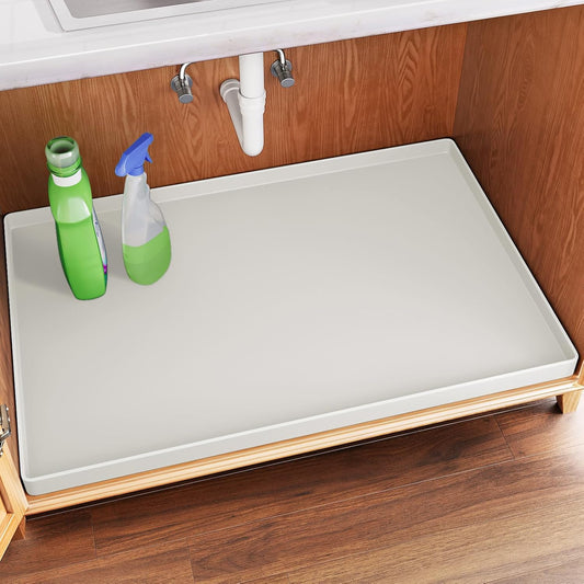 FLATO Waterproof Under Sink Mat 28" x 22" Shelf Liner for Kitchen and Bathroom, Cabinet Protector, Organizers and Storage, Flexible Silicone Drip Tray