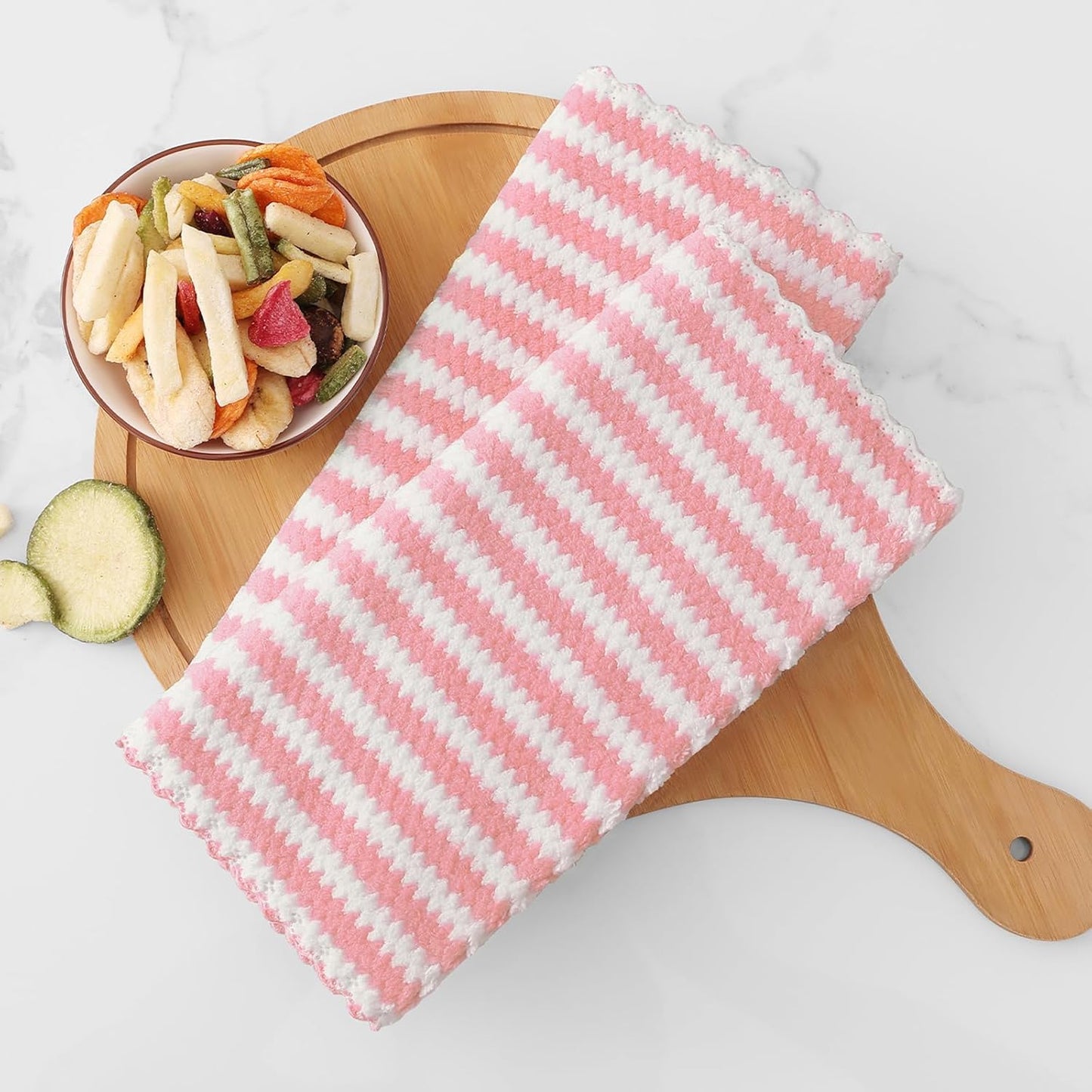 Homaxy Kitchen Towels(12 Pack, 10 x 20 inches), Ultra Soft and Absorbent Dish Towels, Reusable Fast Drying Microfiber Cleaning Cloth, Coral Velvet Wave Design No-lint, Pink