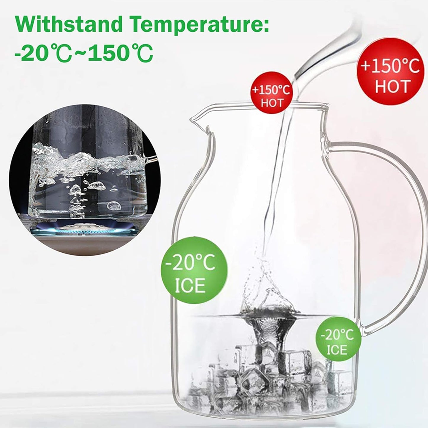 105OZ Glass Pitcher with Lid and Spout - High Heat Resistance Pitcher for Hot/Cold Water & Iced Tea (XL3.0L)